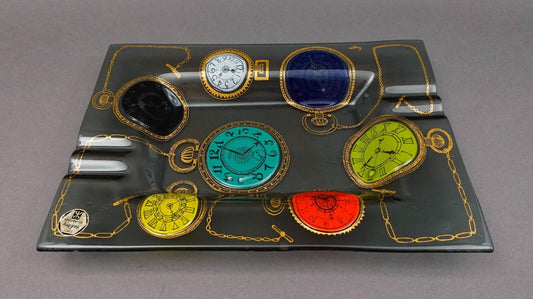 Higgins Glass Studio Vintage Pocket Watches Fused Art Glass Ashtray Catchall 14"
