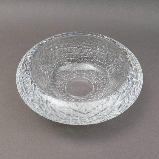 Orrefors Sweden Lars Hellsten Discus Textured Crystal Art Glass Bowl Dish 4831