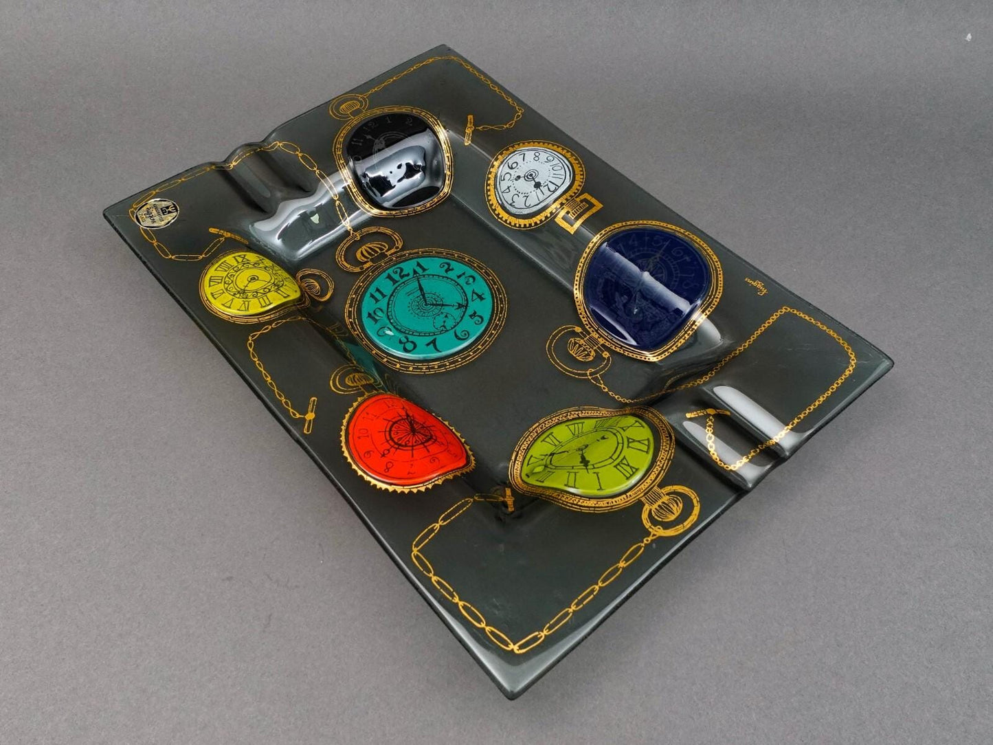 Higgins Glass Studio Vintage Pocket Watches Fused Art Glass Ashtray Catchall 14"
