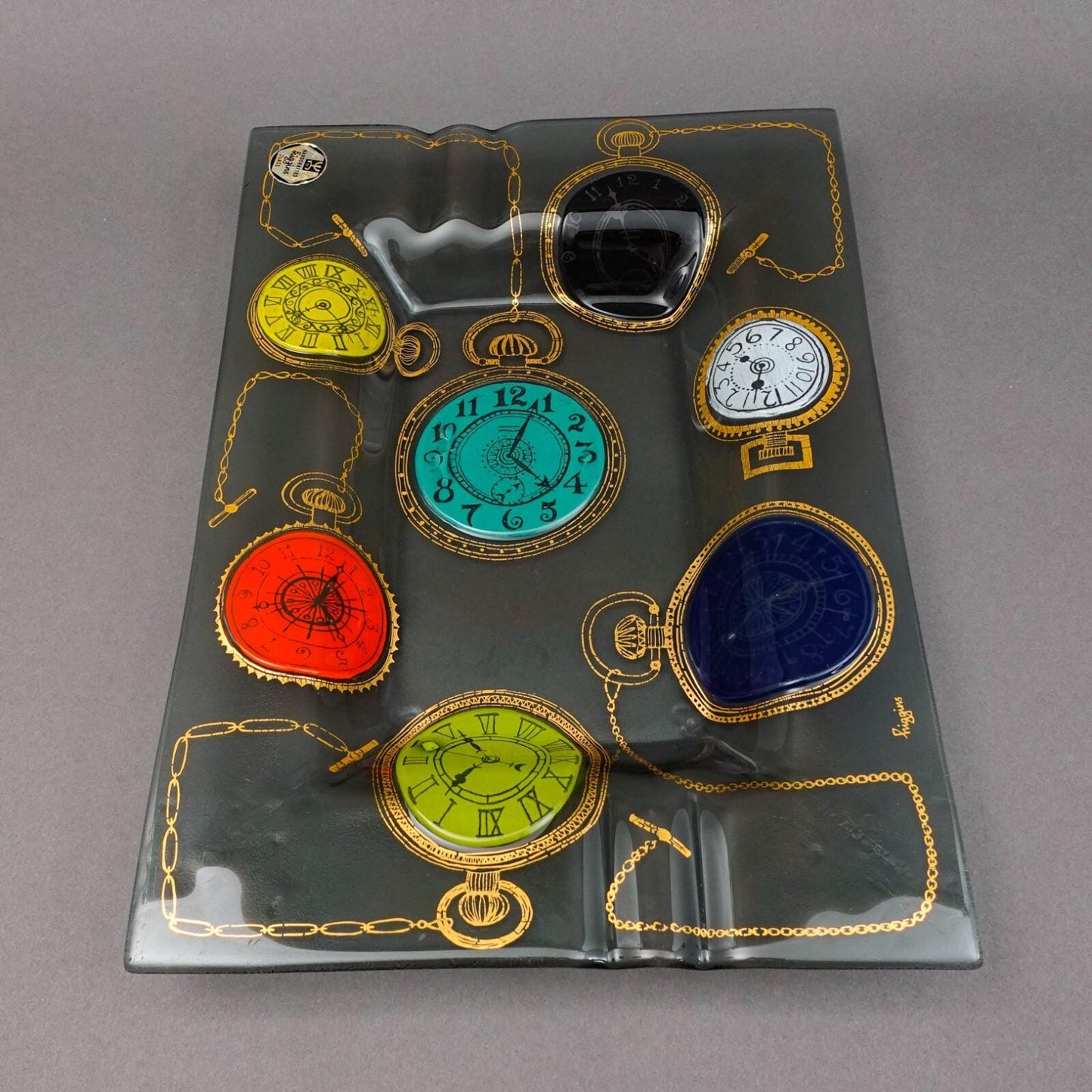 Higgins Glass Studio Vintage Pocket Watches Fused Art Glass Ashtray Catchall 14"