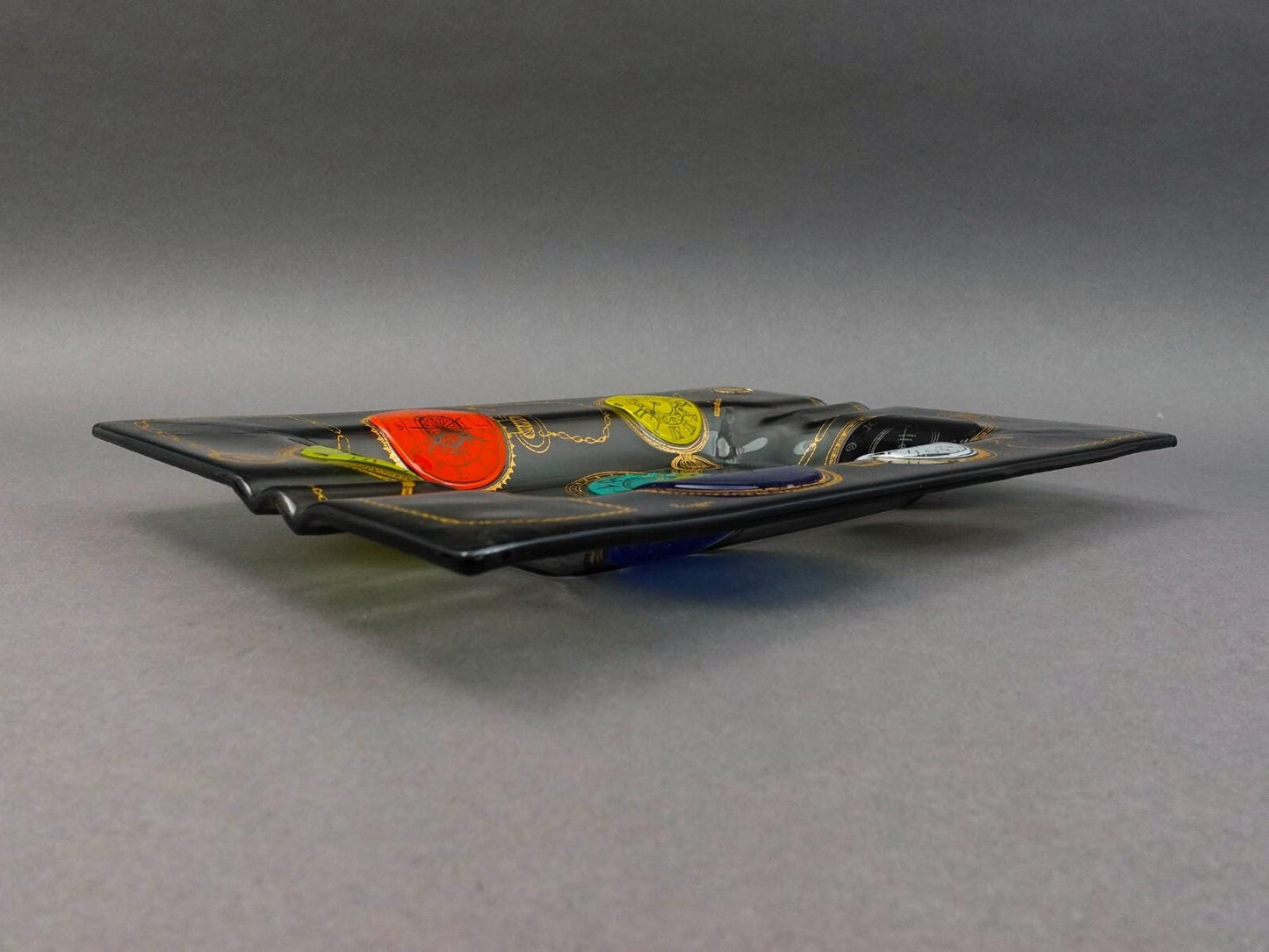 Higgins Glass Studio Vintage Pocket Watches Fused Art Glass Ashtray Catchall 14"