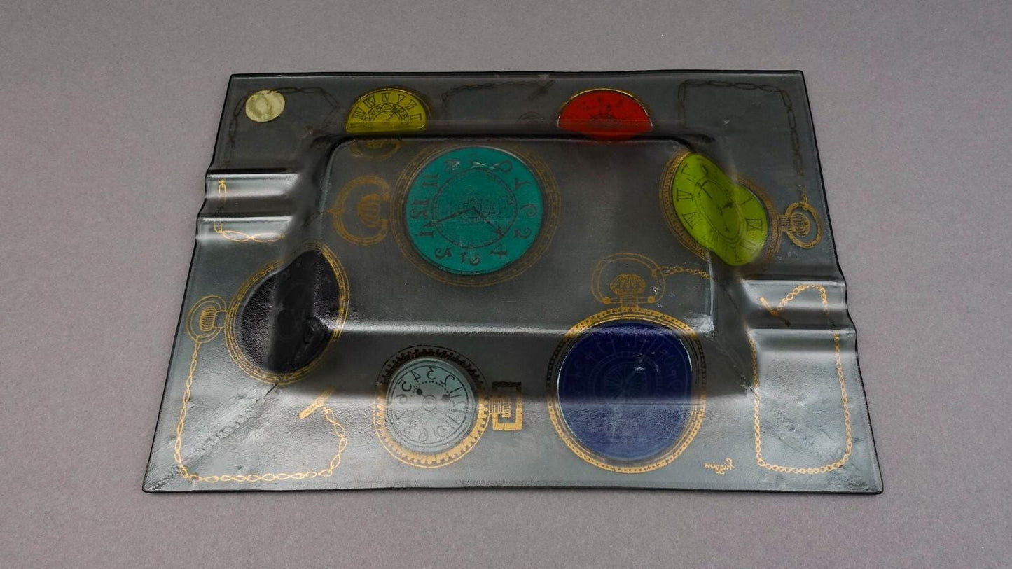 Higgins Glass Studio Vintage Pocket Watches Fused Art Glass Ashtray Catchall 14"