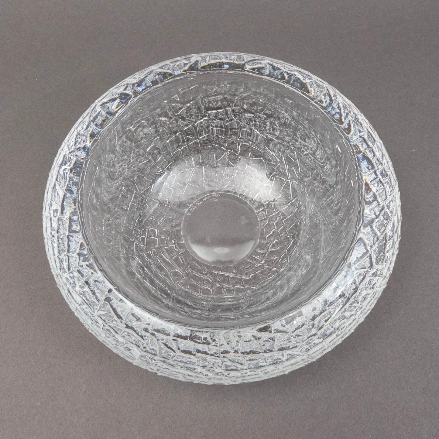 Orrefors Sweden Lars Hellsten Discus Textured Crystal Art Glass Bowl Dish 4831