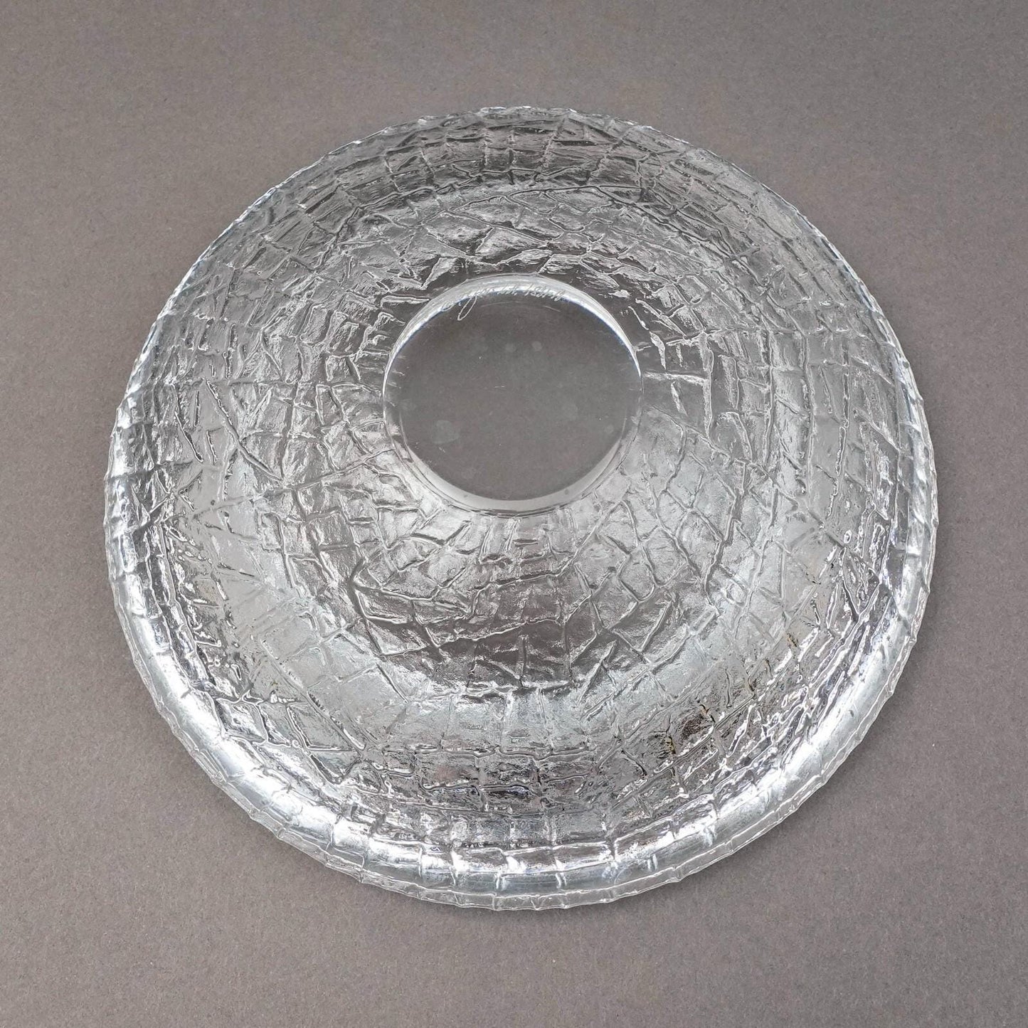 Orrefors Sweden Lars Hellsten Discus Textured Crystal Art Glass Bowl Dish 4831