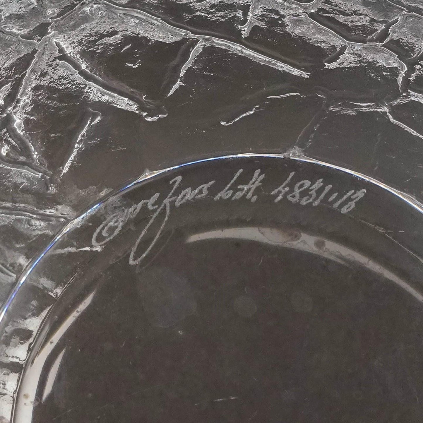 Orrefors Sweden Lars Hellsten Discus Textured Crystal Art Glass Bowl Dish 4831