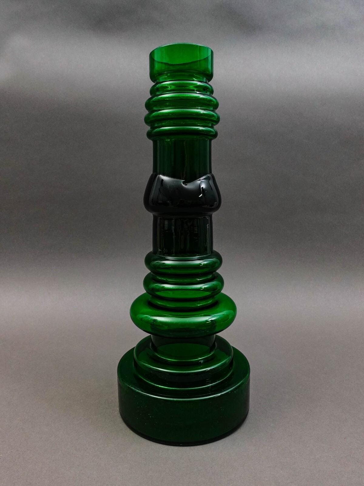 Nuutajarvi Notsjo Signed Finland Oiva Toikka MCM Green Glass Vase 15.75" (Read)