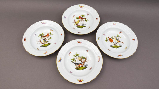 Herend Hungary Rothschild Bird 1501 Rimmed 9 1/2" Soup Bowl Set Of 4