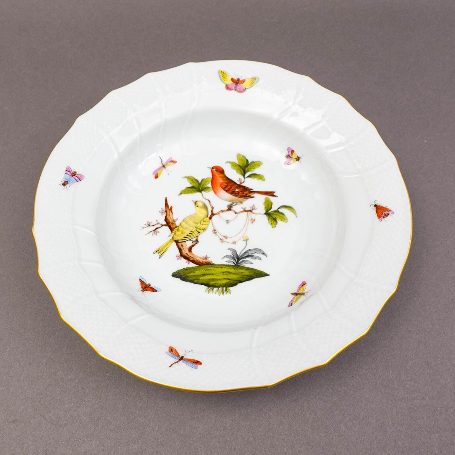 Herend Hungary Rothschild Bird 1501 Rimmed 9 1/2" Soup Bowl Set Of 4