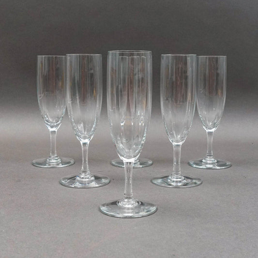 Baccarat France Montaigne Optic Crystal 6 3/4" Champagne Flutes Glasses Set Of 6