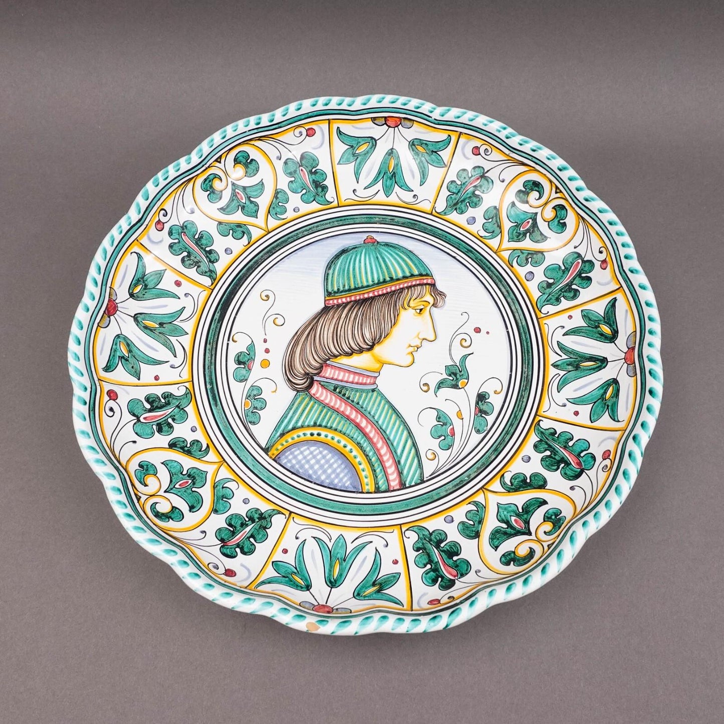 Deruta taly D. Grazia Maiolica Large 15" Portrait Wall Bowl Charger Plate (Read)