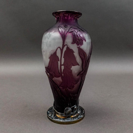Burgun Schverer & Co Verrerie D'Art De Lorraine Floral Etched Cameo Glass Vase