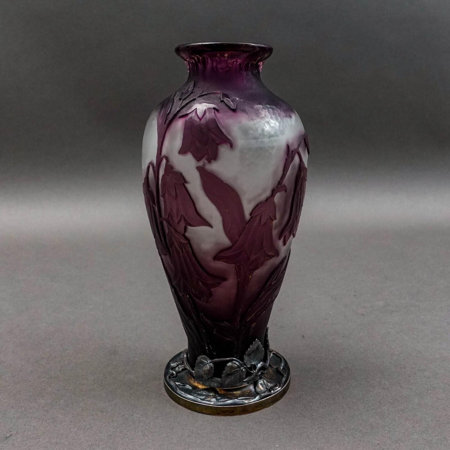 Burgun Schverer & Co Verrerie D'Art De Lorraine Floral Etched Cameo Glass Vase