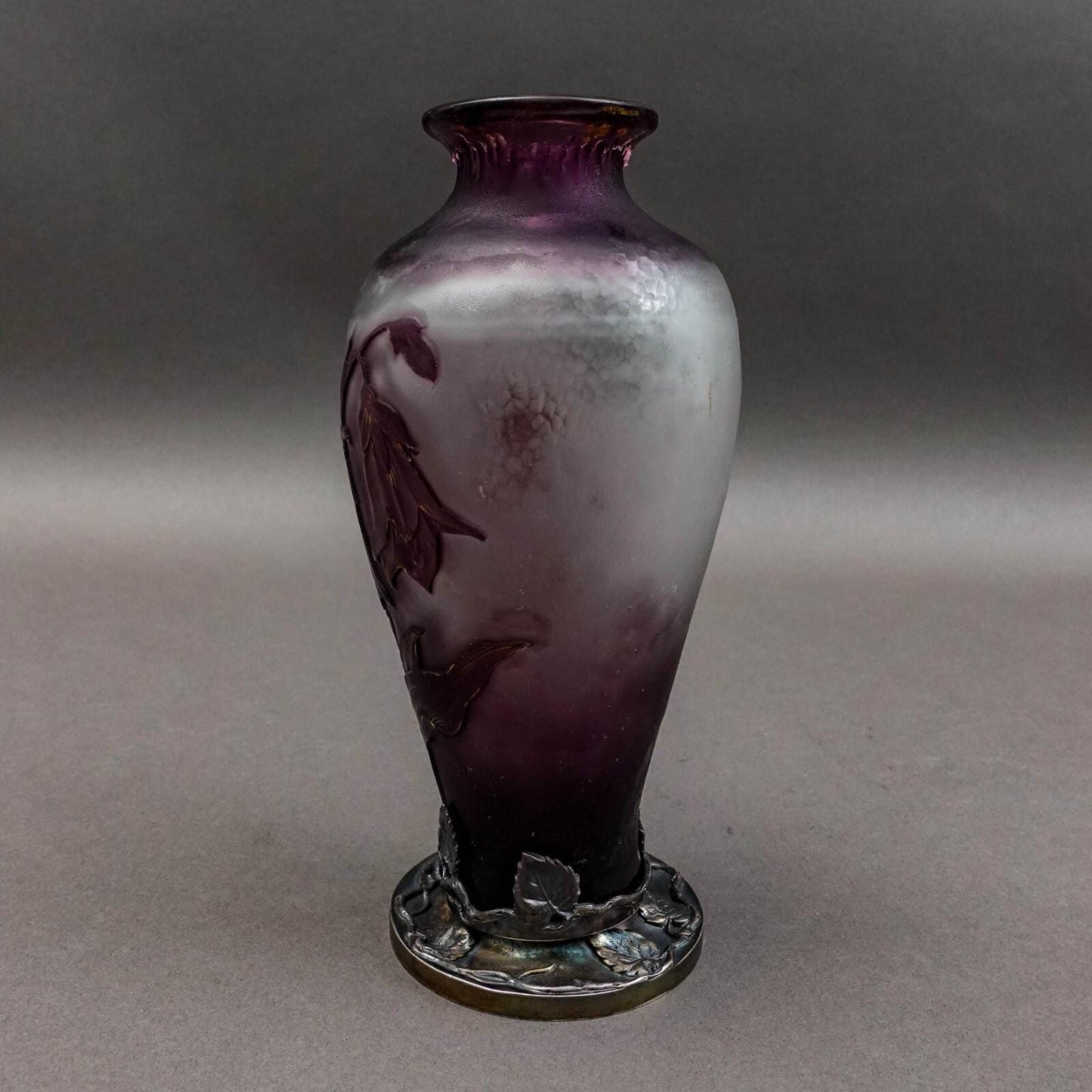 Burgun Schverer & Co Verrerie D'Art De Lorraine Floral Etched Cameo Glass Vase