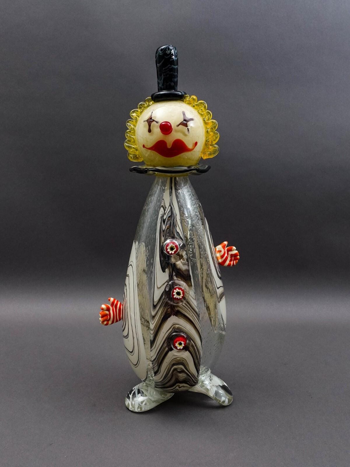 Vintage Murano Italy Signed 2003 Hand Blown Art Glass Clown Sculpture 20.25 Tall