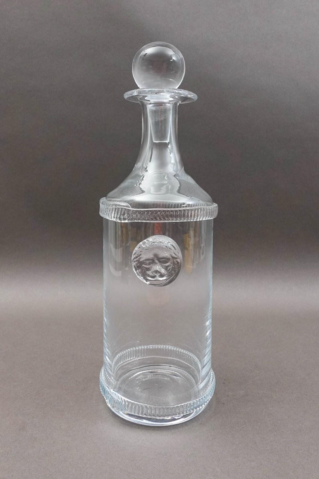 Global Views Leo Lion Head Tall Barware Glass Decanter With Stopper