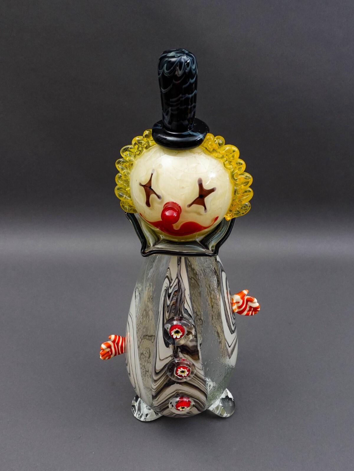 Vintage Murano Italy Signed 2003 Hand Blown Art Glass Clown Sculpture 20.25 Tall