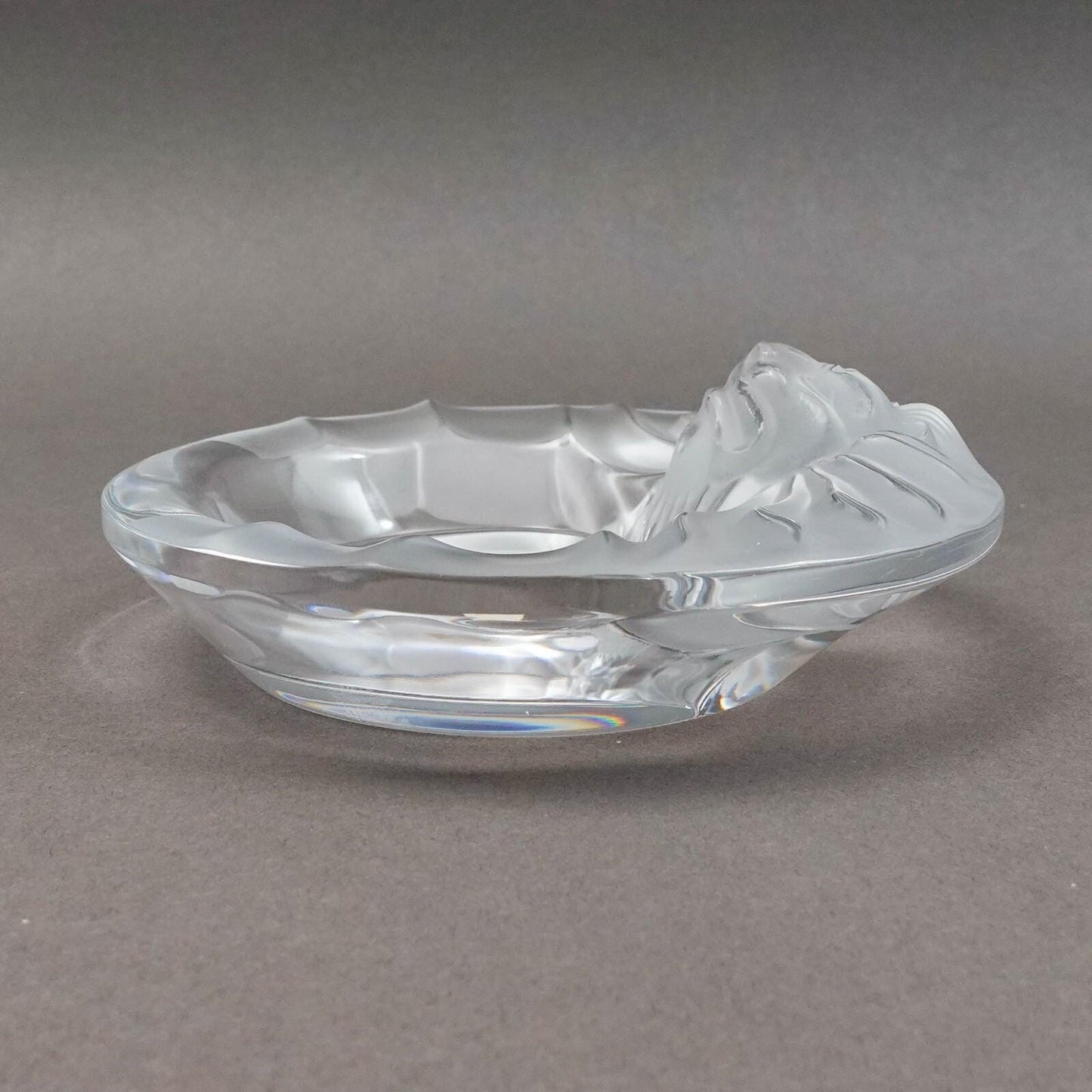 Lalique France Crystal Tete De Lion Ashtray Signed With Label