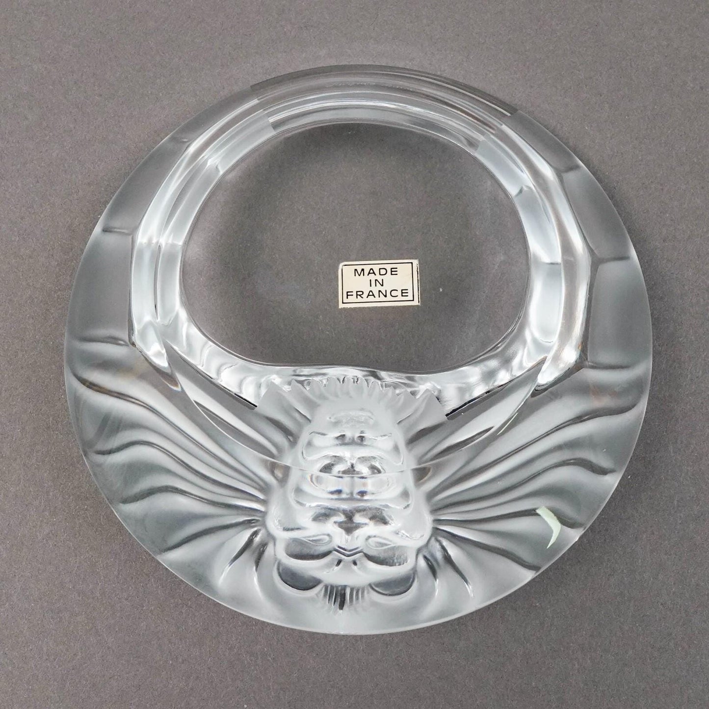 Lalique France Crystal Tete De Lion Ashtray Signed With Label