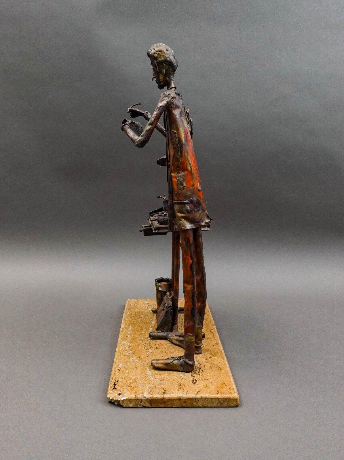 Jim Lewk Signed Brutalist CPA Copper Art Sculpture W/ Marble Base 16.25" (Read)