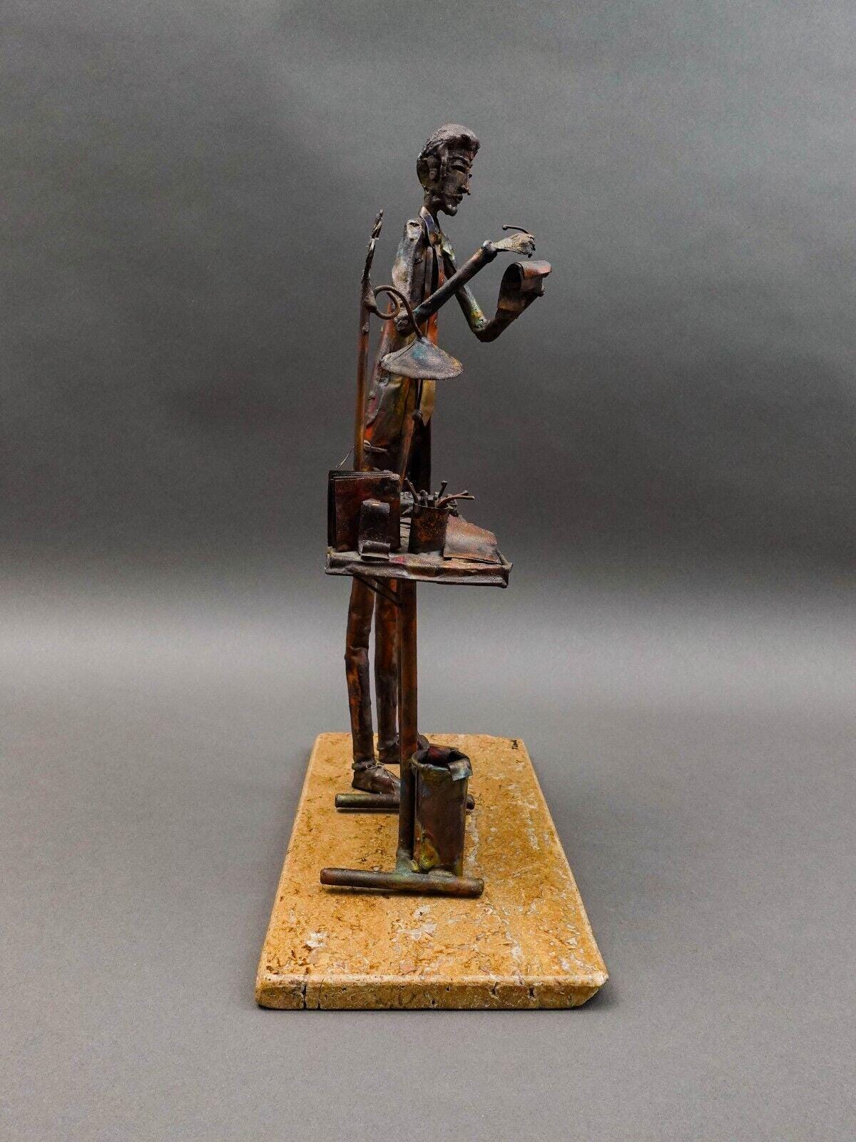 Jim Lewk Signed Brutalist CPA Copper Art Sculpture W/ Marble Base 16.25" (Read)