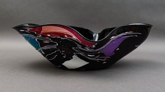 Stephen Nelson 1993 Signed Abstract Studio Art Glass Flute Centerpiece Bowl Vase