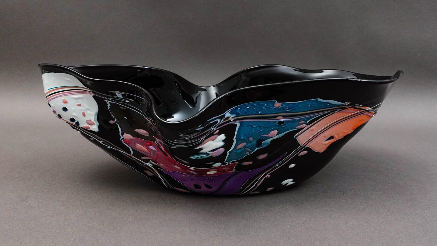 Stephen Nelson 1993 Signed Abstract Studio Art Glass Flute Centerpiece Bowl Vase