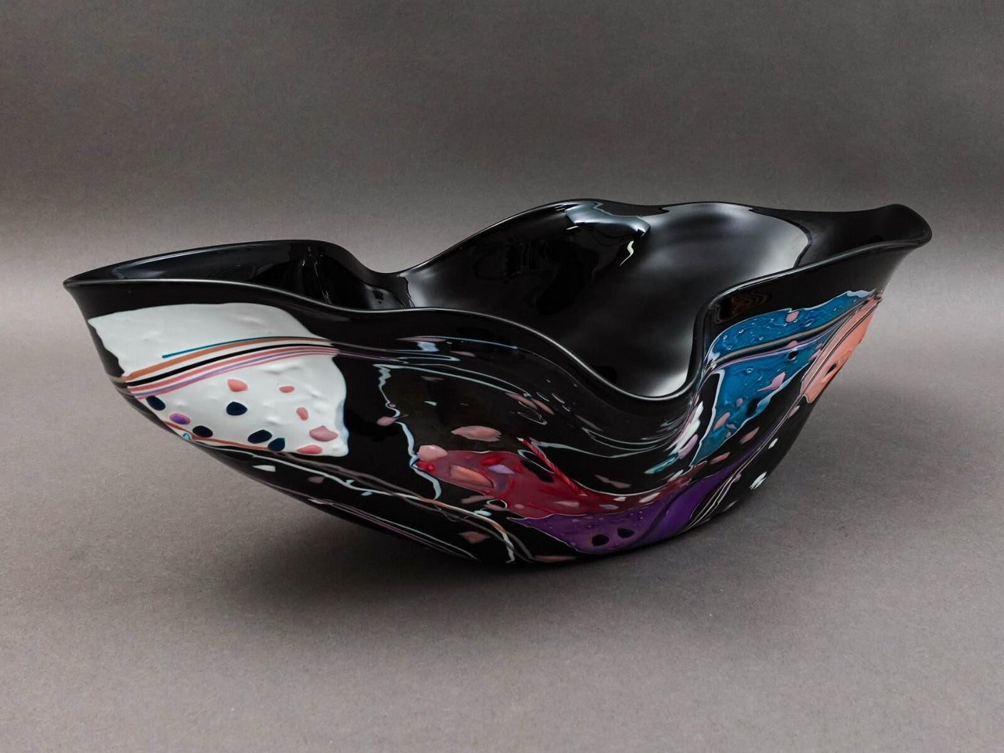 Stephen Nelson 1993 Signed Abstract Studio Art Glass Flute Centerpiece Bowl Vase