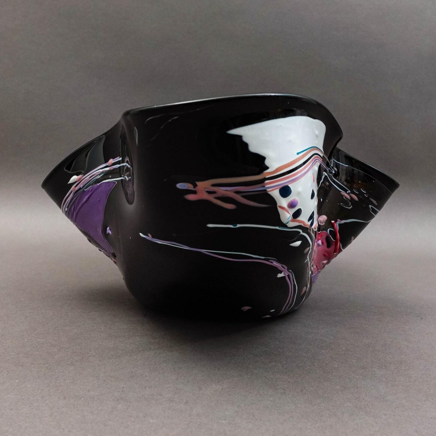 Stephen Nelson 1993 Signed Abstract Studio Art Glass Flute Centerpiece Bowl Vase