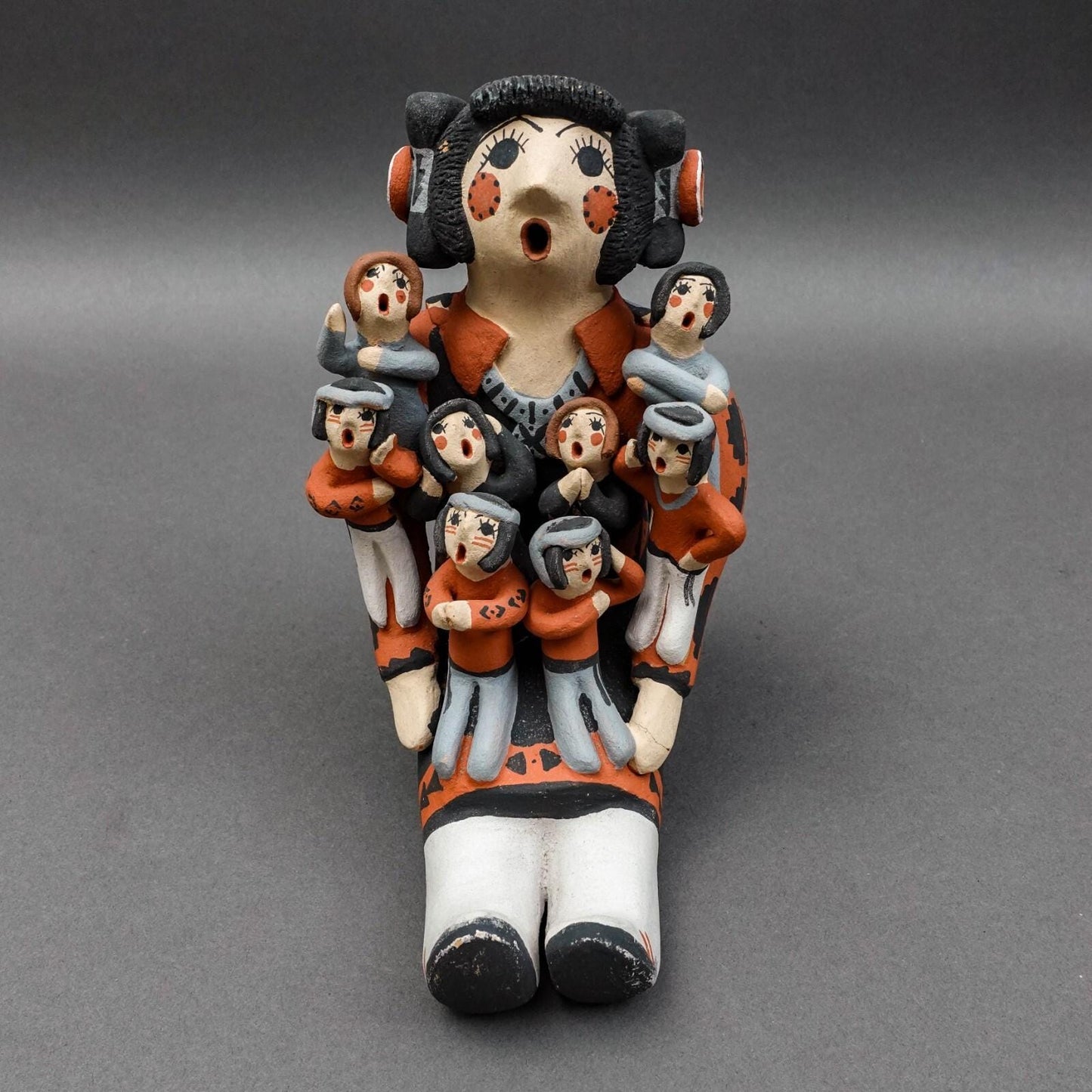 Chris Fragua Jemez Pueblo Storyteller 8 Children Pottery Sculpture Figure (Read)