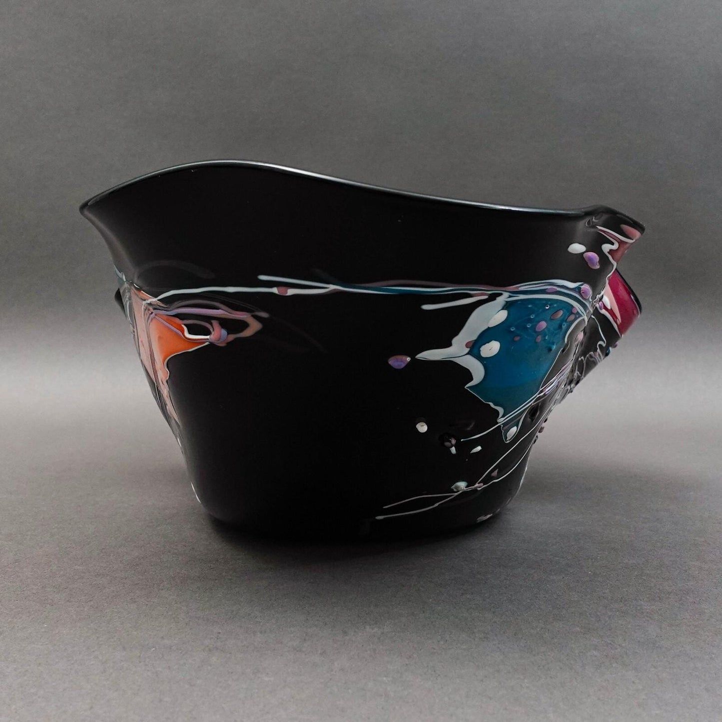 Stephen Nelson 1993 Signed Abstract Studio Art Glass Flute Centerpiece Bowl Vase