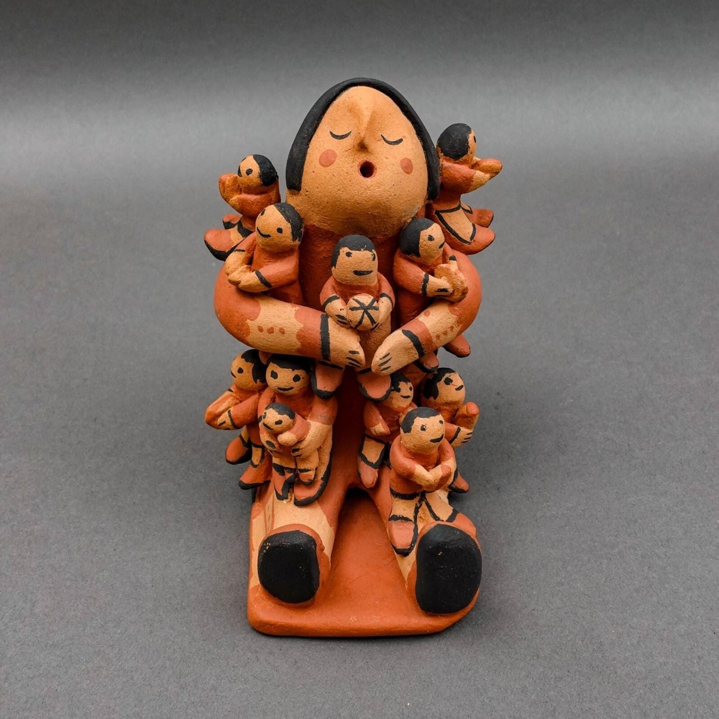 Jemez Pueblo MSJ Signed Vintage Storyteller 10 Children Pottery Sculpture Figure