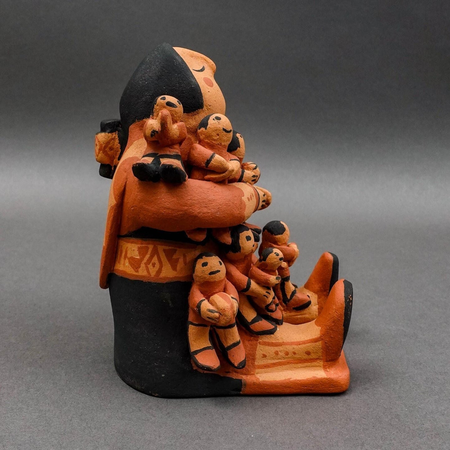 Jemez Pueblo MSJ Signed Vintage Storyteller 10 Children Pottery Sculpture Figure