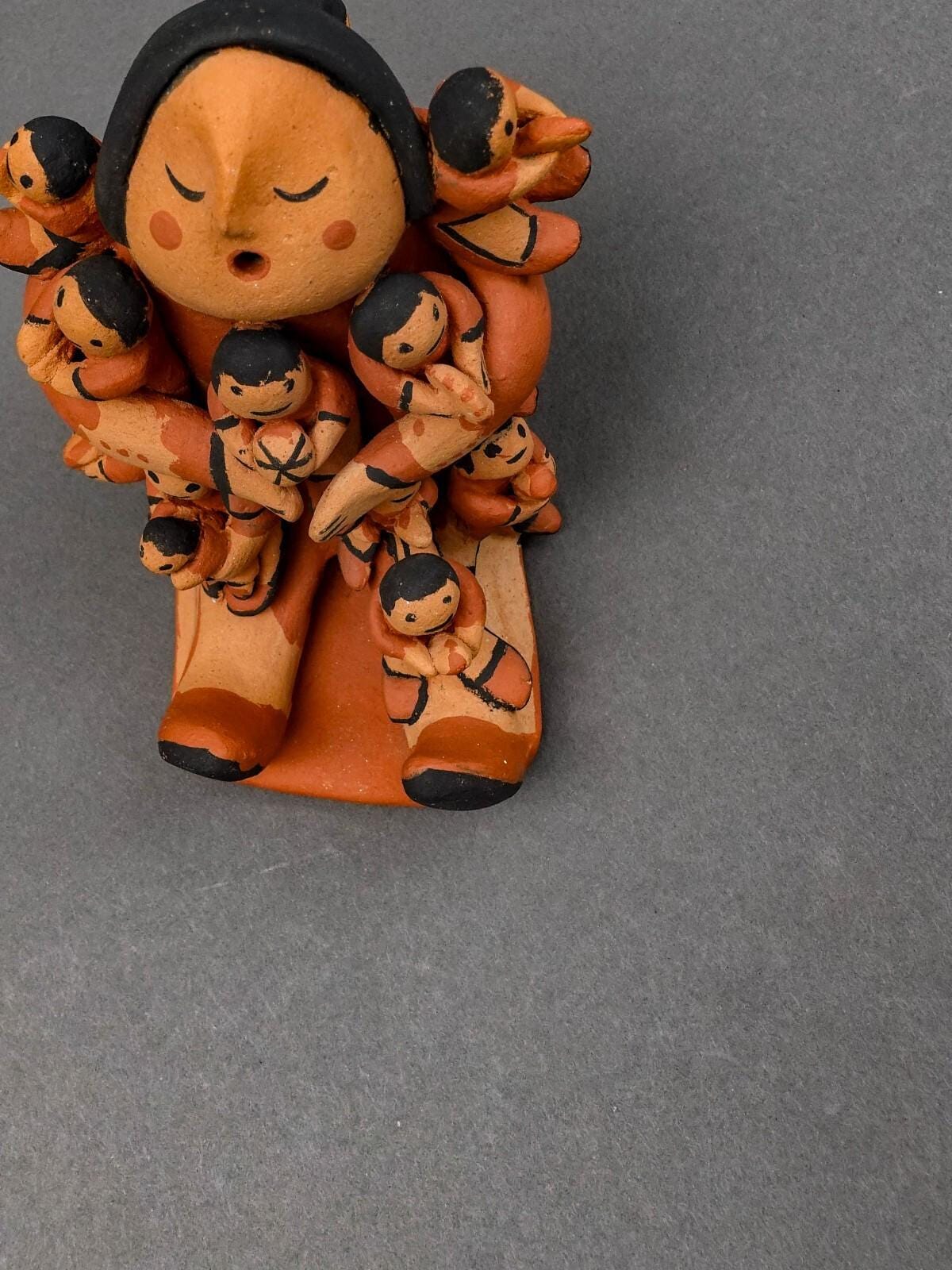 Jemez Pueblo MSJ Signed Vintage Storyteller 10 Children Pottery Sculpture Figure
