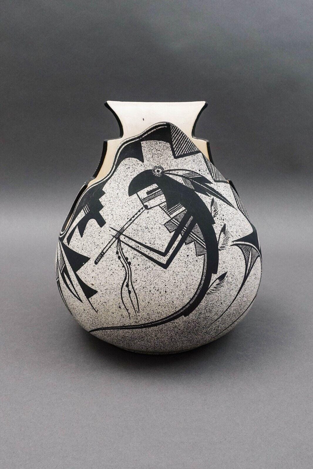 Anthony Edaakie Isleta Pueblo N.M. Hand Painted Kachina Pottery Vase 9.75" Tall