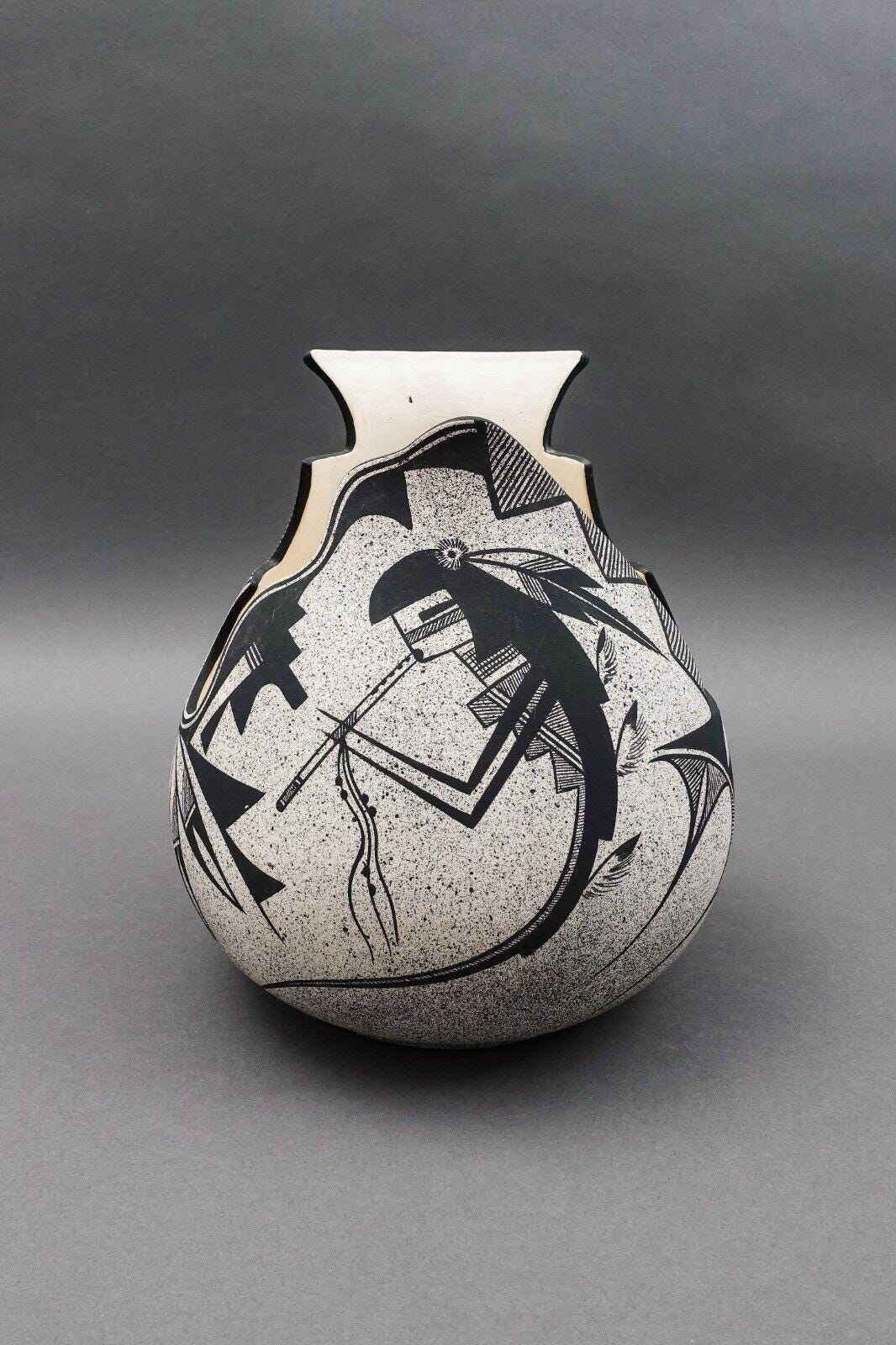 Anthony Edaakie Isleta Pueblo N.M. Hand Painted Kachina Pottery Vase 9.75" Tall