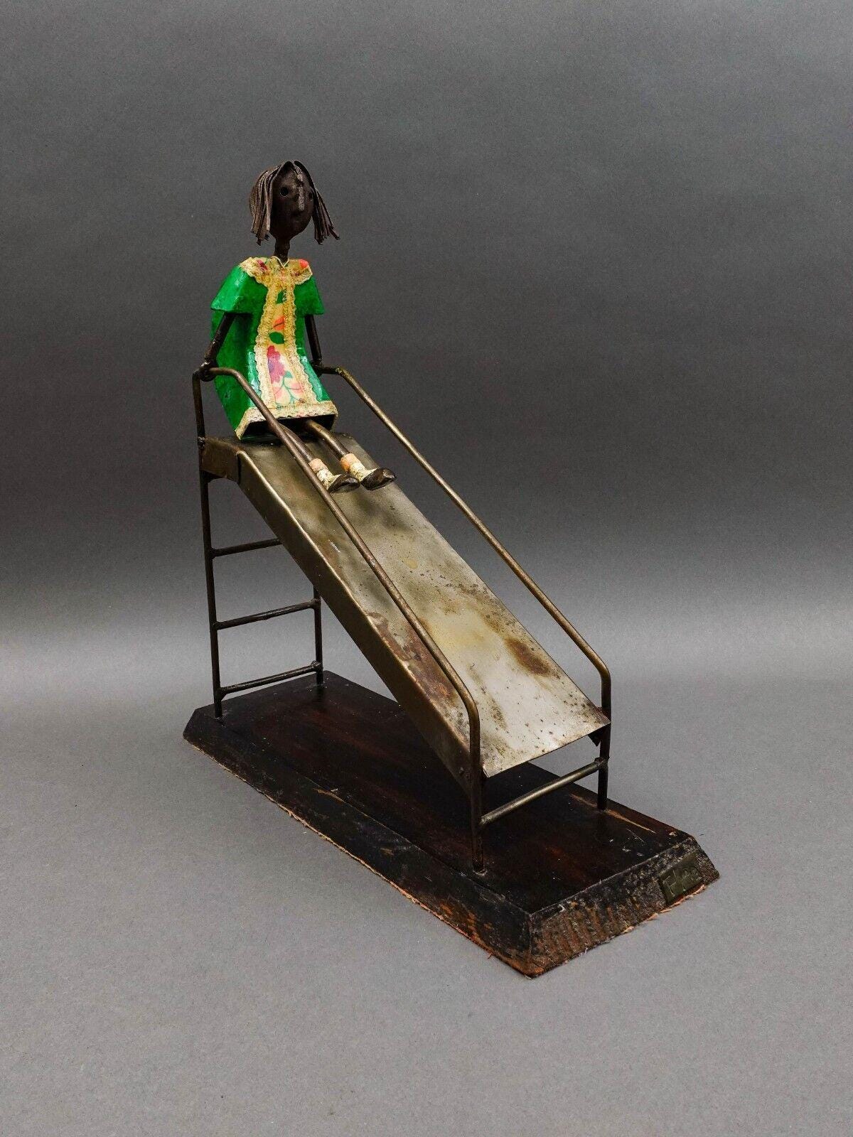Manuel Felguerez Mexico Signed Girl On Slide Large Metal Art Sculpture 14 1/2"