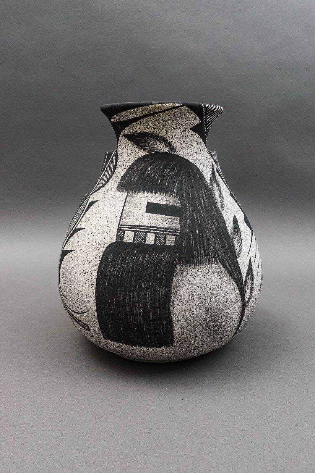 Anthony Edaakie Isleta Pueblo N.M. Hand Painted Kachina Pottery Vase 9.75" Tall