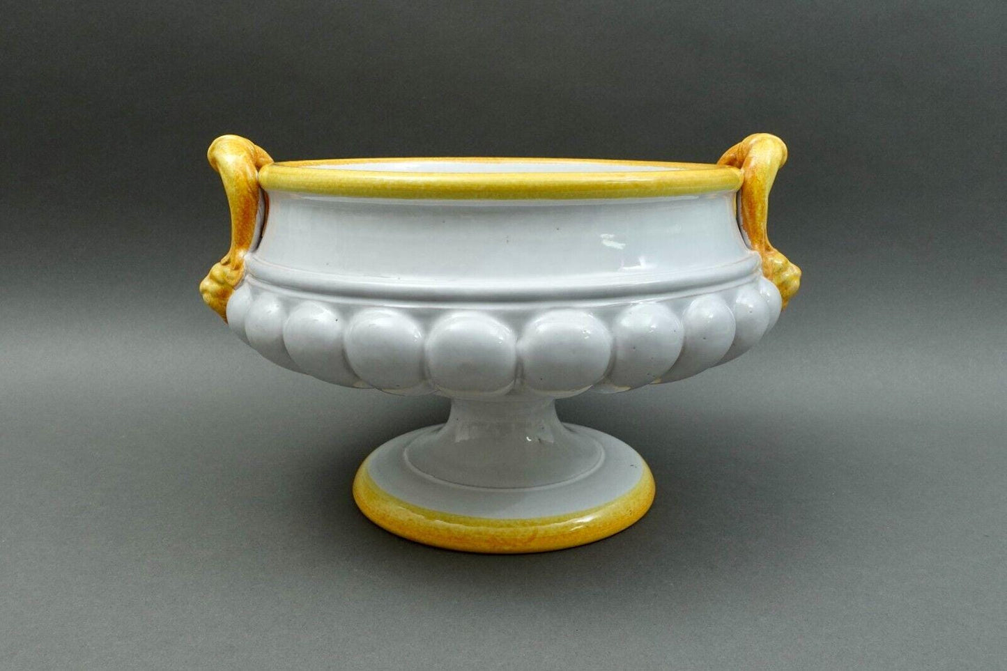 Large Fortunata Italy Handmade Pottery Centerpiece Pedestal Compote Bowl Lion's