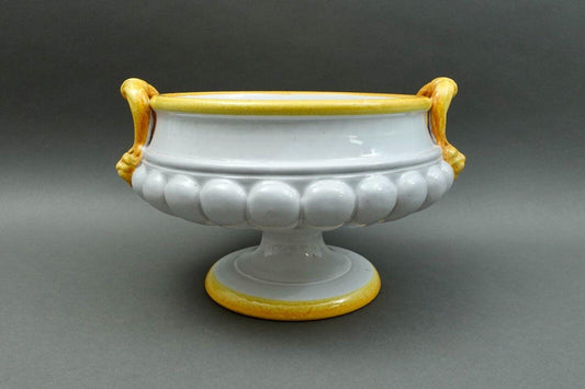 Large Fortunata Italy Handmade Pottery Centerpiece Pedestal Compote Bowl Lion's