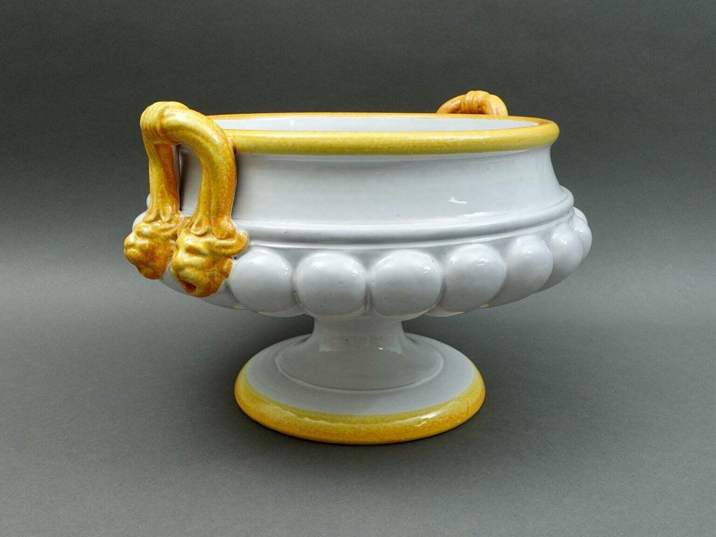 Large Fortunata Italy Handmade Pottery Centerpiece Pedestal Compote Bowl Lion's