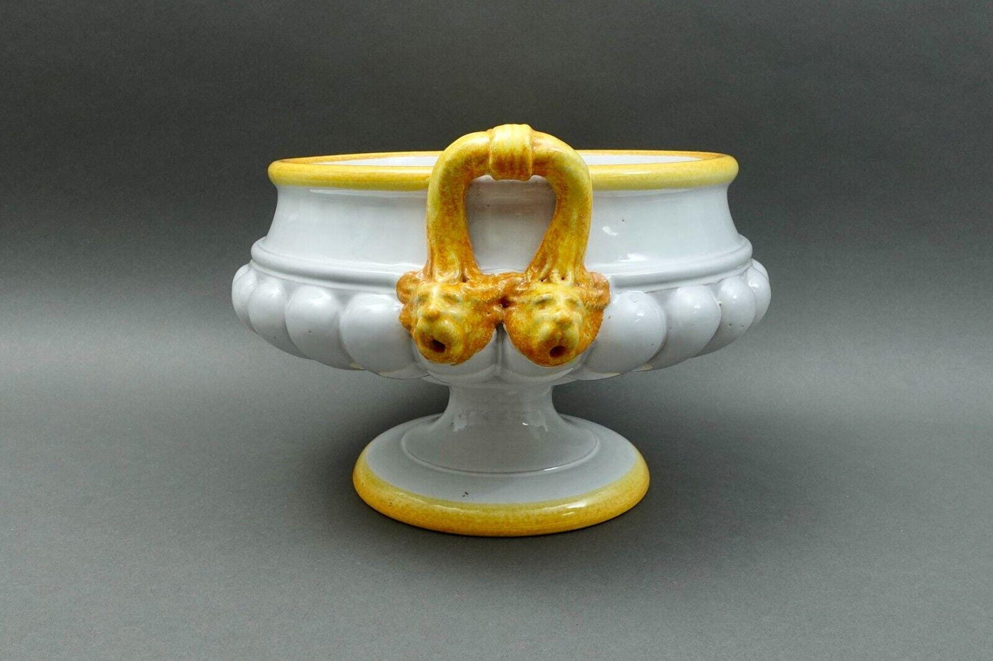 Large Fortunata Italy Handmade Pottery Centerpiece Pedestal Compote Bowl Lion's