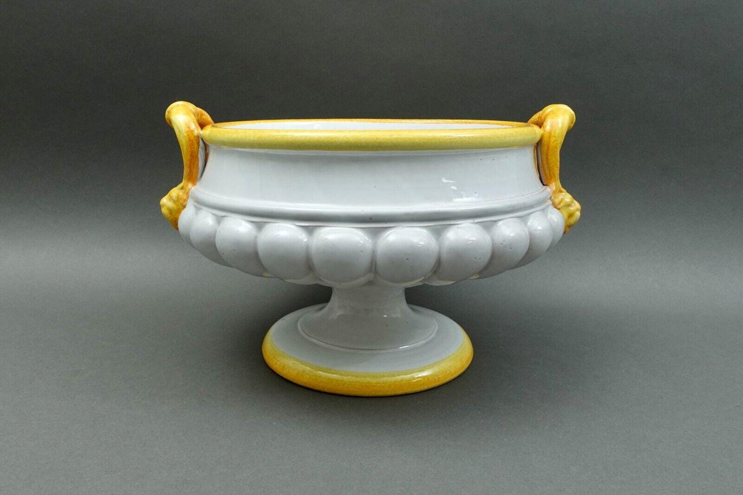 Large Fortunata Italy Handmade Pottery Centerpiece Pedestal Compote Bowl Lion's