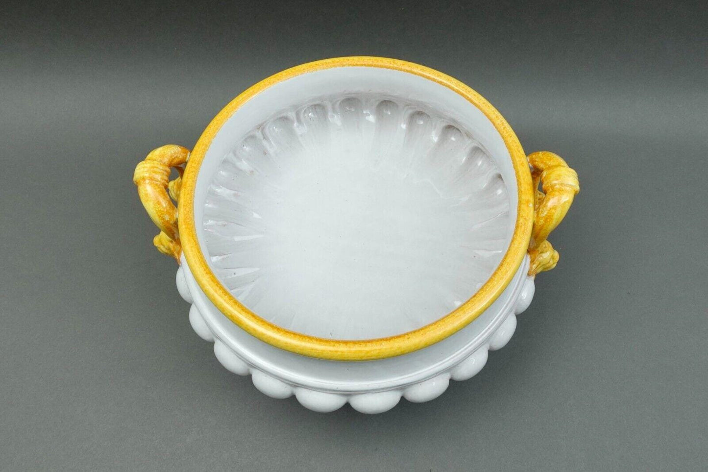 Large Fortunata Italy Handmade Pottery Centerpiece Pedestal Compote Bowl Lion's