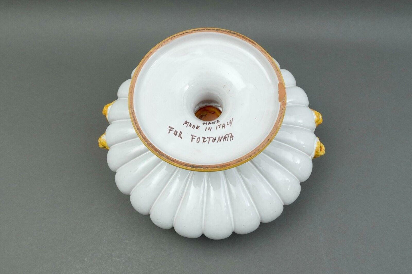 Large Fortunata Italy Handmade Pottery Centerpiece Pedestal Compote Bowl Lion's