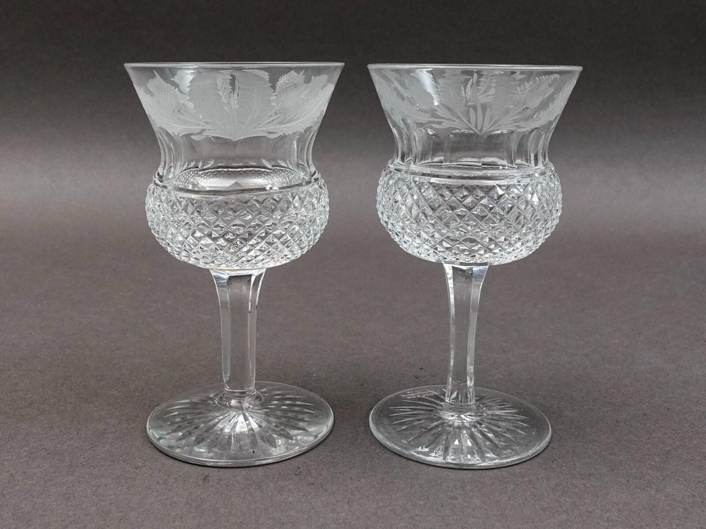 Edinburgh Crystal Scotland 4 1/4"-4 1/2" Thistle Sherry Glasses Set Of 5 (Read)