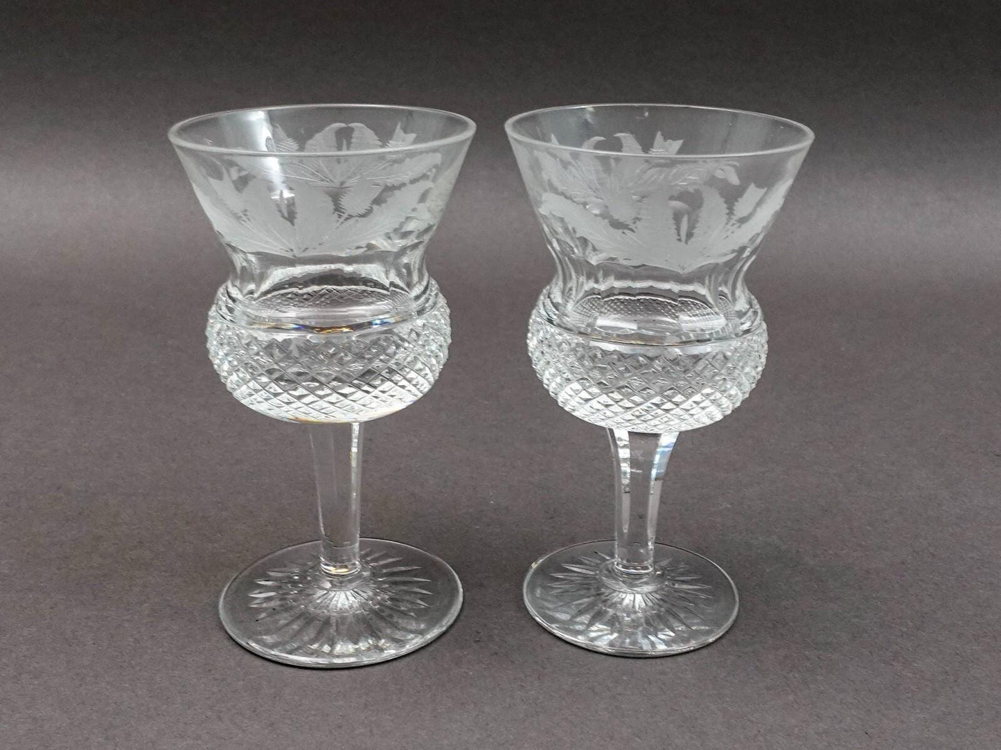 Edinburgh Crystal Scotland 4 1/4"-4 1/2" Thistle Sherry Glasses Set Of 5 (Read)