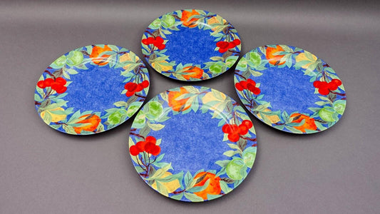 Laure Japy Paris Limoges Jardin Bleu Fruit 11.75" Charger Service Plate Set Of 4
