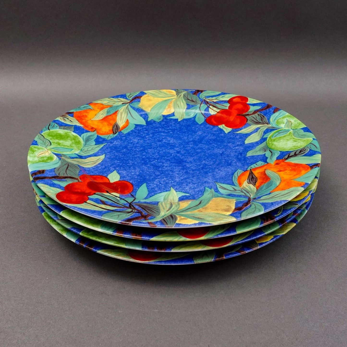 Laure Japy Paris Limoges Jardin Bleu Fruit 11.75" Charger Service Plate Set Of 4