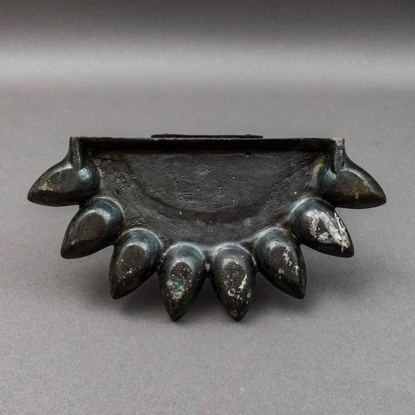 Israel Mid Century Brass Verdigris Patina Hanukkah Menorah Oil Lamp