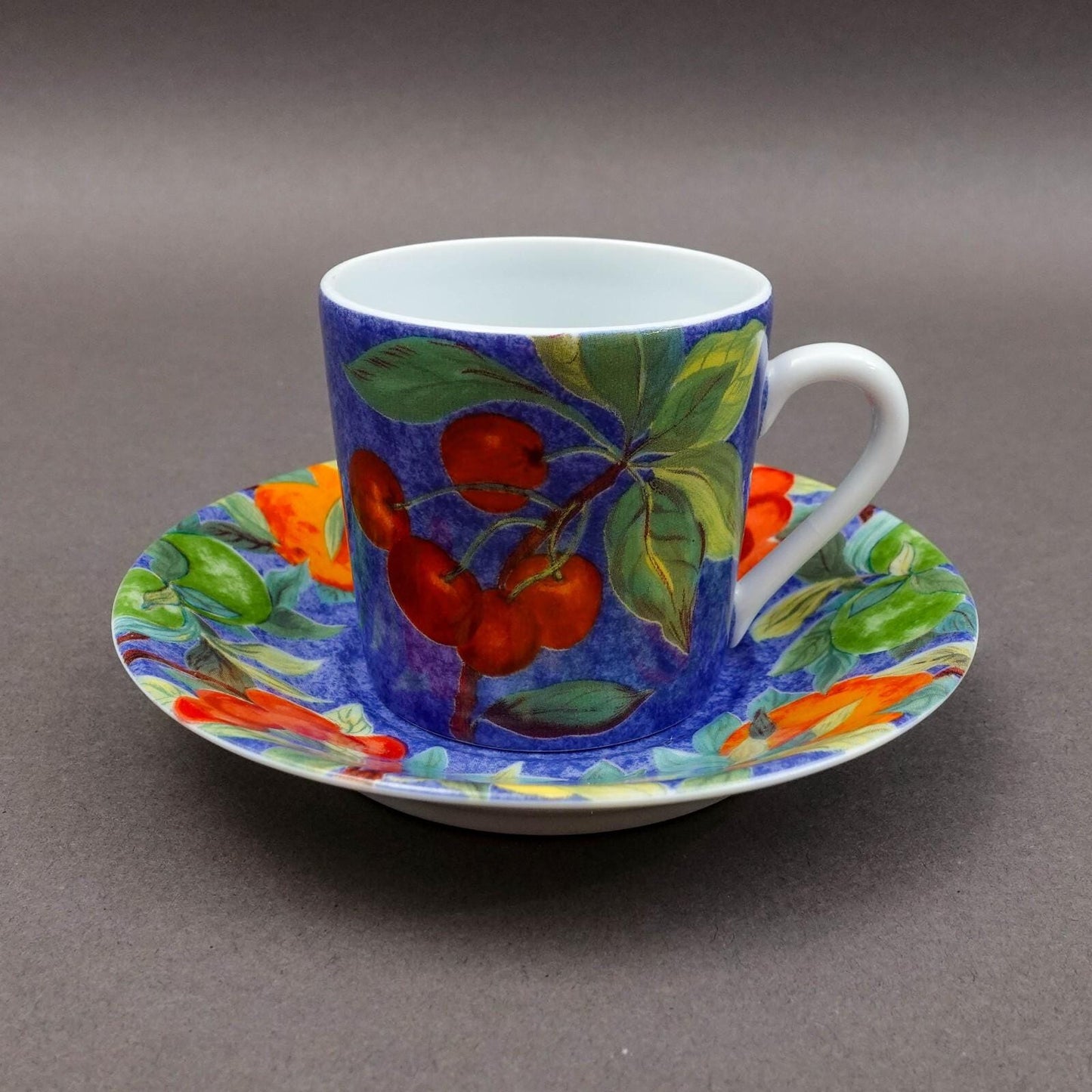 Laure Japy Paris Limoges Jardin Bleu Fruit Demitasse Cup & Saucer Set Of 7